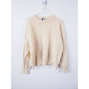 Vintage Sweaters Fisherman Sweater Cream Cable Knit Crewneck‎ SIze XL
